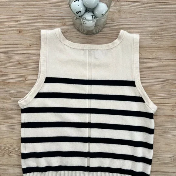 La Ligne Cashmere Stripe Sweater Vest – Ivory/Black – XL - Picture 3 of 6